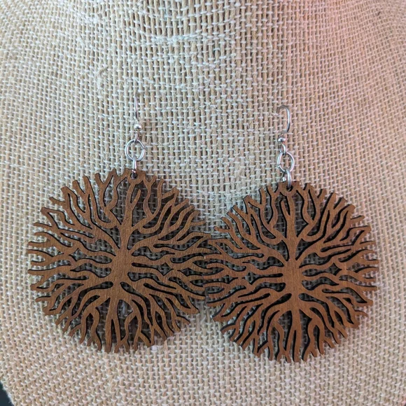 Tree of Life Wooden Earrings - Picture 2 of 6